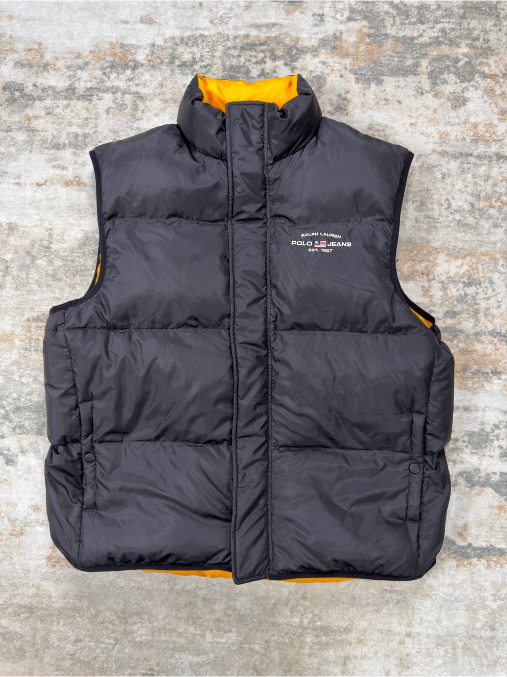 Vintage Y2K Polo Jeans Co Ralph Lauren Down Puffer Vest Men’s XL Black Yellow